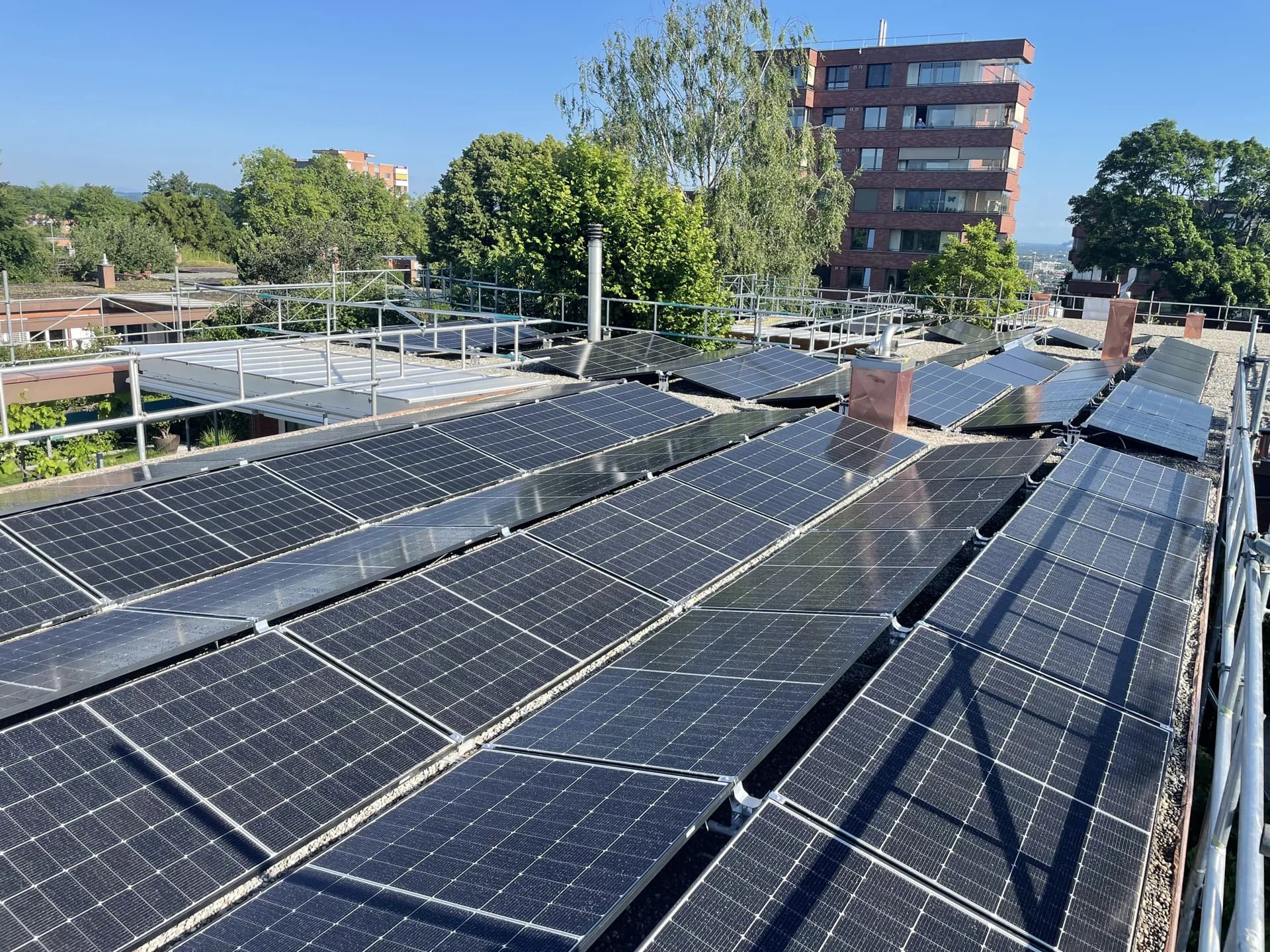 Solar panel installation on a residential roof