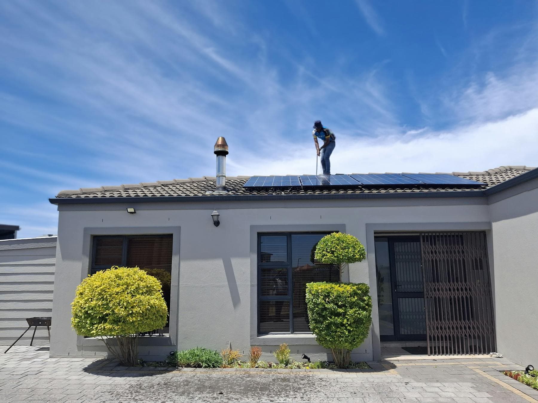 Solar panel installation on a residential roof